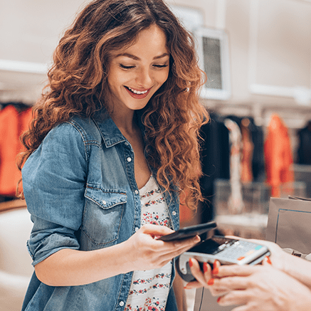 Secure Way to Pay woman paying bill with mobile phone